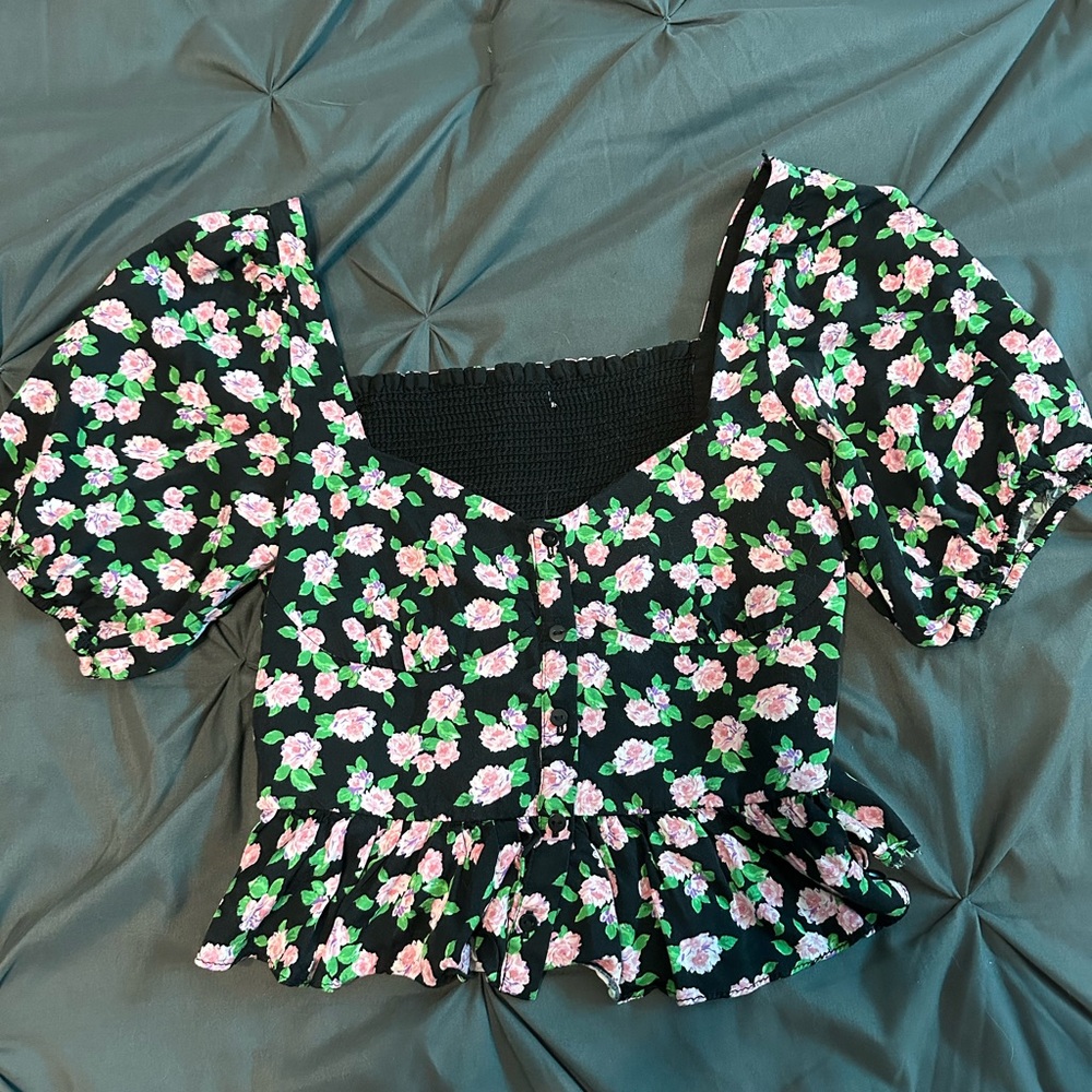 For Love And Lemons Floral Puff Sleeve Blouse 🌹
